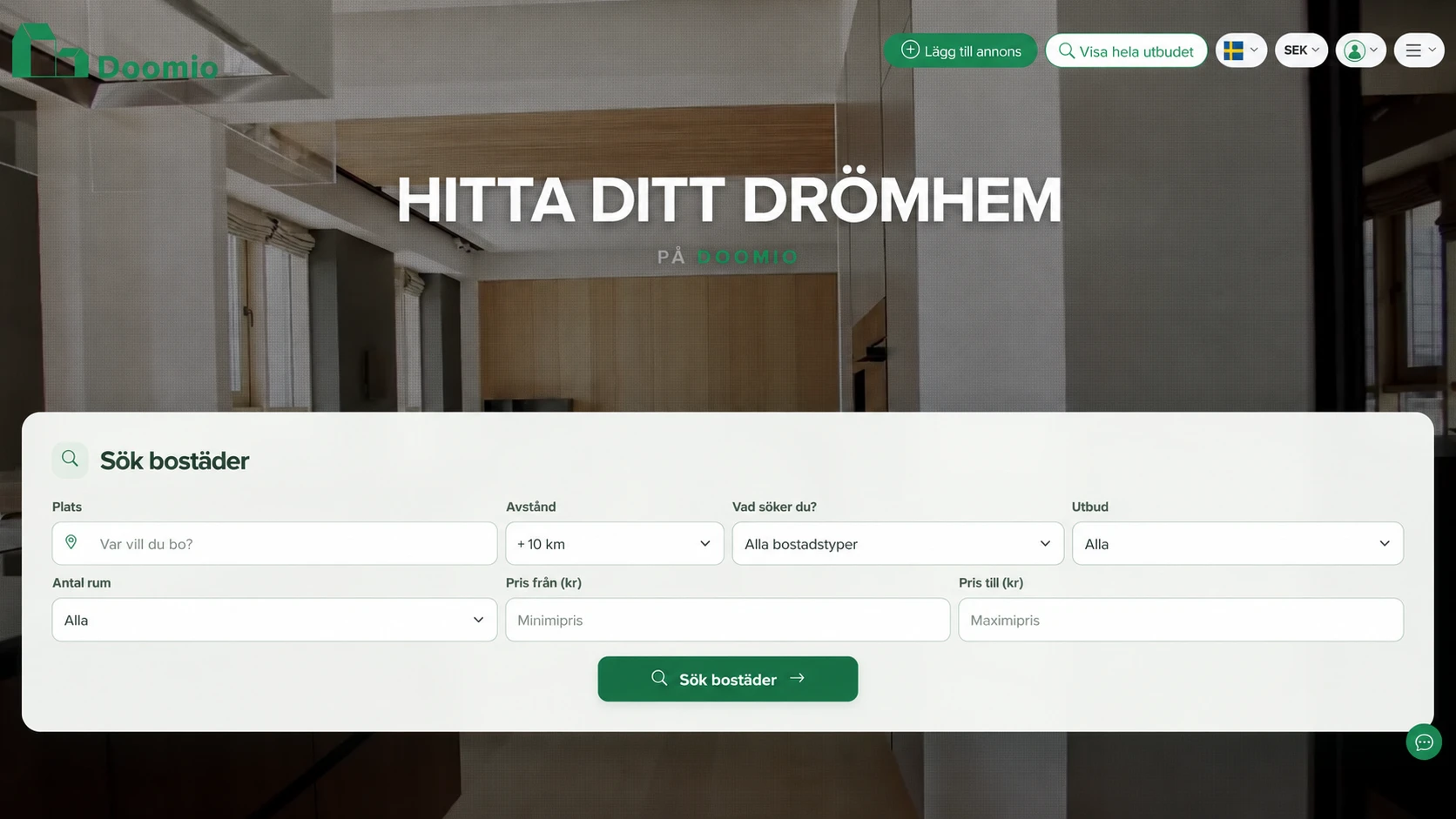 Doomio: fastighetsportal för sökning och förvaltning av annonser